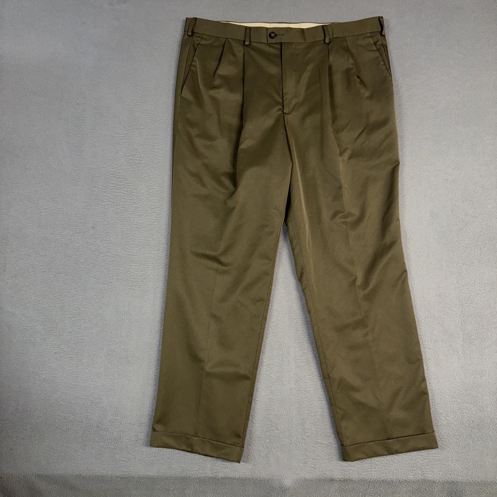 Dockers Pants Mens 40x32 Green Relaxed Fit Pleated Cuffed Polyester Bamboo Dress